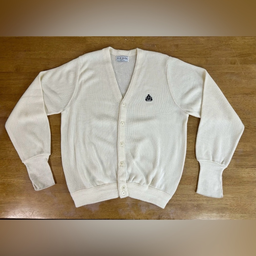 Vintage White IZOD Men's Button Cardigan Made In USA Sz M